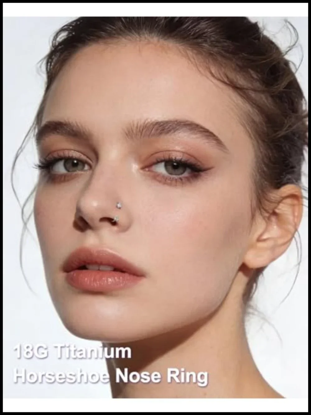 Titanium Horseshoe Nose Ring 18G Double Gem CBR Piercing Jewelry with Free Ball